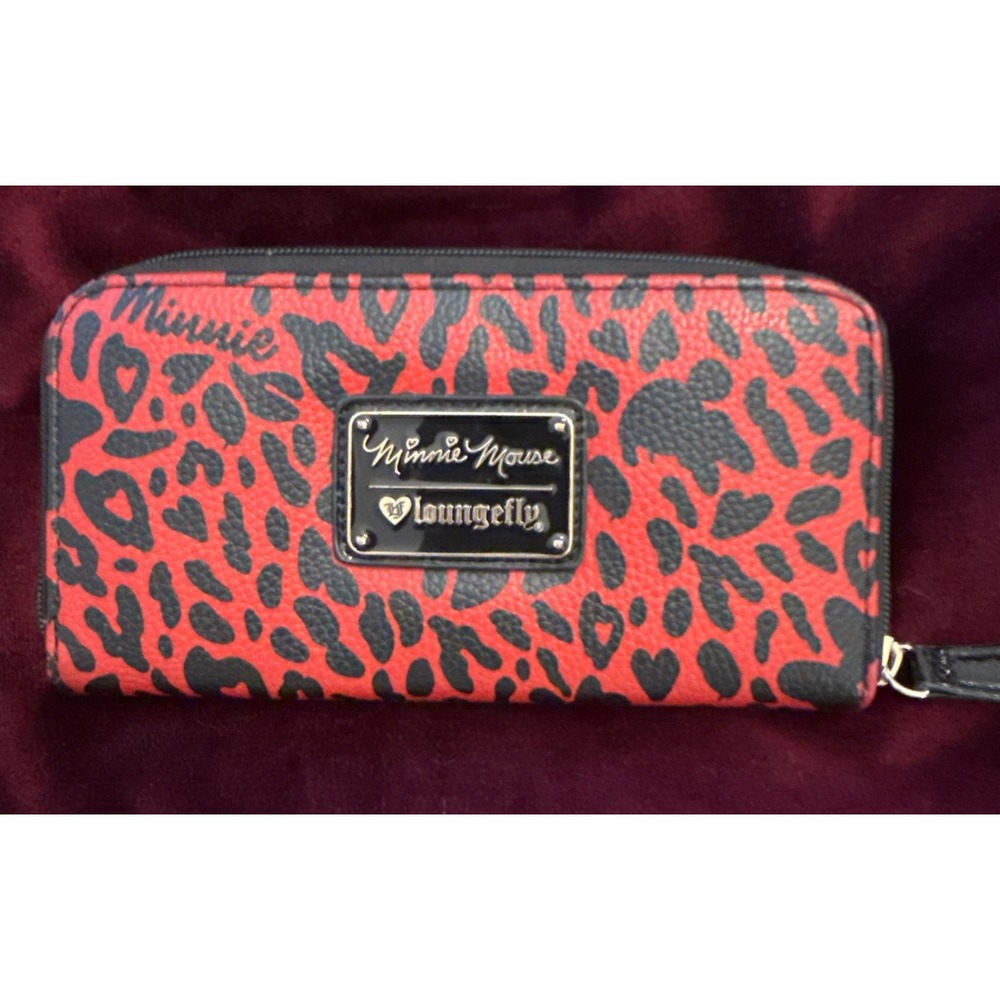 Loungefly Disney Minnie Mouse Zip Around Wallet Long Red Leopard Print Signature